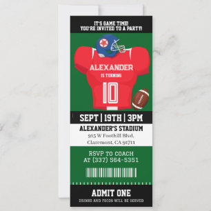 Football Jersey Ticket Birthday Party Invitation