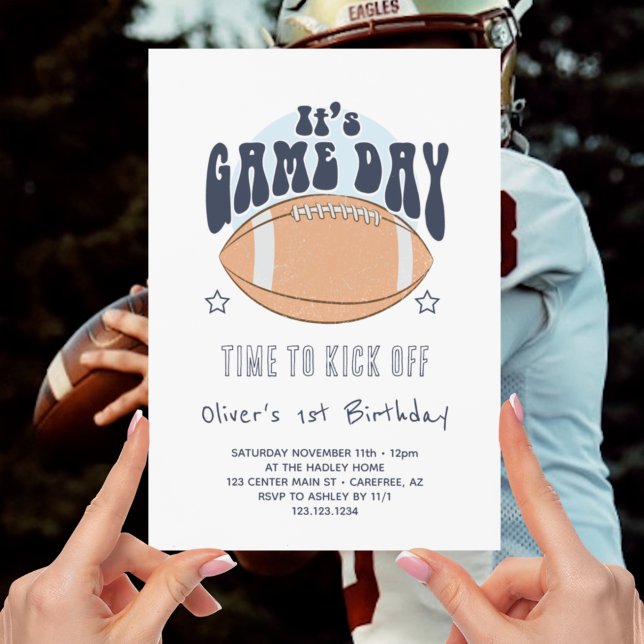 Football Kick Off Boy 1st Birthday Invitation (Creator Uploaded)