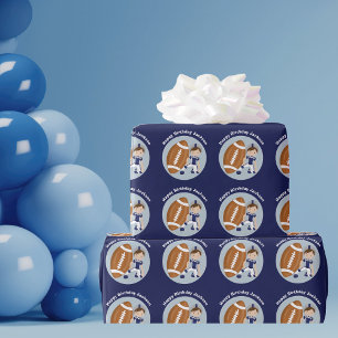 Football Kid Personalised Boy Blue Happy Birthday Wrapping Paper