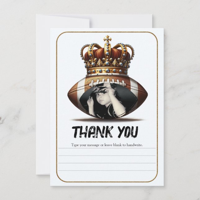 Football King Gold Crown Birthday Photo Thank You Invitation (Front)