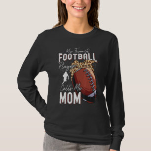 Football Lineman Mum Leopard Messy Bun Game Day T-Shirt