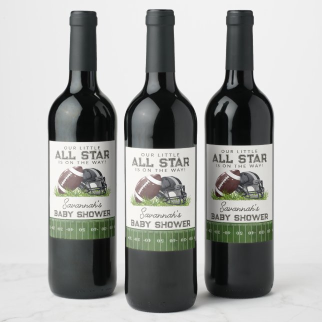 Football Little All Star Touchdown Baby Shower Wine Label (Bottles)