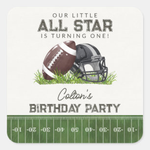 Football Little All Star Touchdown Birthday Favour Square Sticker