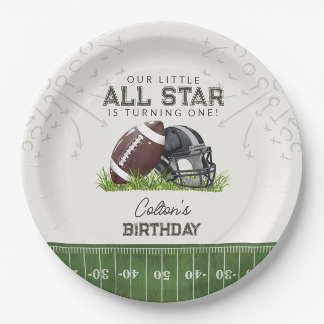 Football Little All Star Touchdown Birthday Paper Plate (Front)