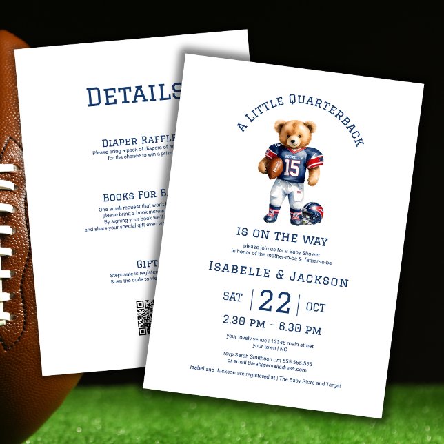 Football Little Quarterback Baby Shower QR Code Invitation (Creator Uploaded)