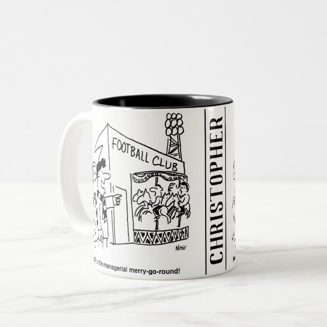 Football Managerial Merry-Go-Round Two-Tone Coffee Mug (Front Left)