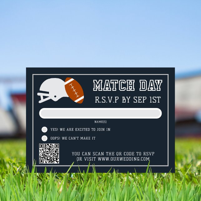 Football Match Navy Blue Wedding Game Day RSVP Card (Creator Uploaded)