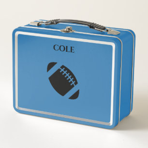 Football Metal lunchbox in light blue/custom name.