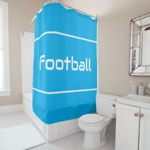FOOTBALL Modern White Text Stripes On Azure Blue Shower Curtain