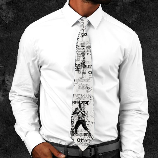 Football Modern Word Art Black White Newsprint Tie (Creator Uploaded)