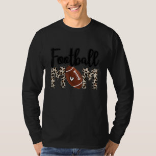 Football Mom Football Leopard Black With Heart T-Shirt
