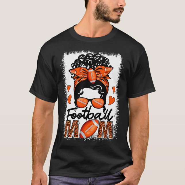 Football Mom Leopard Messy Bun Game Day Mother s D T-Shirt (Front)