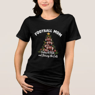 Football Mum Decking The Halls Christmas Football Tri-Blend Shirt
