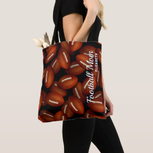 Football mum fall sports pattern custom name tote bag