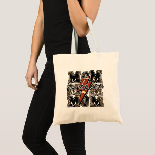Football Mum Lightning Bolt Leopard Retro Sports Tote Bag