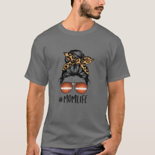 Football Mum Messy Bun Leopard Mum Life Women Game T-Shirt