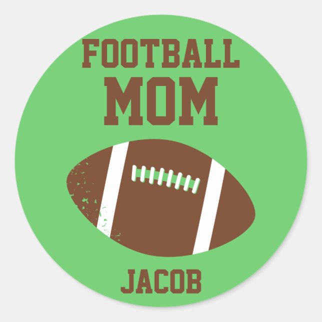 Football Mum Number with Name Brown Classic Round Sticker (Front)