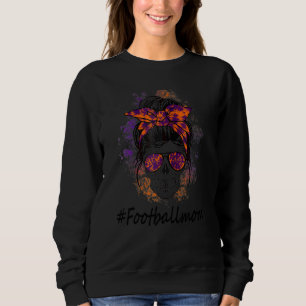 Football Mum Sugar Skull Sunglasses Messy Bun Wome Sweatshirt