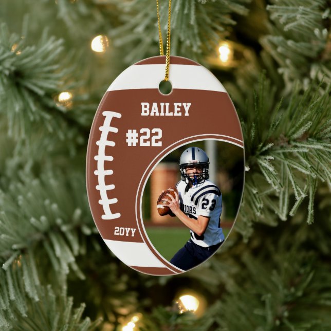 Football Name Jersey Number Photo Keepsake Ceramic Tree Decoration (Tree)