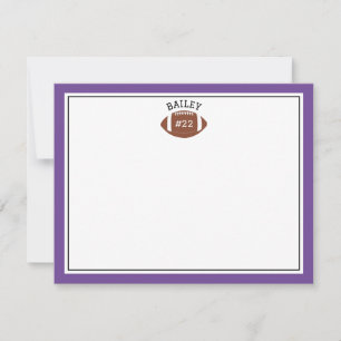 Football Name & Number Purple Stationery Note Card