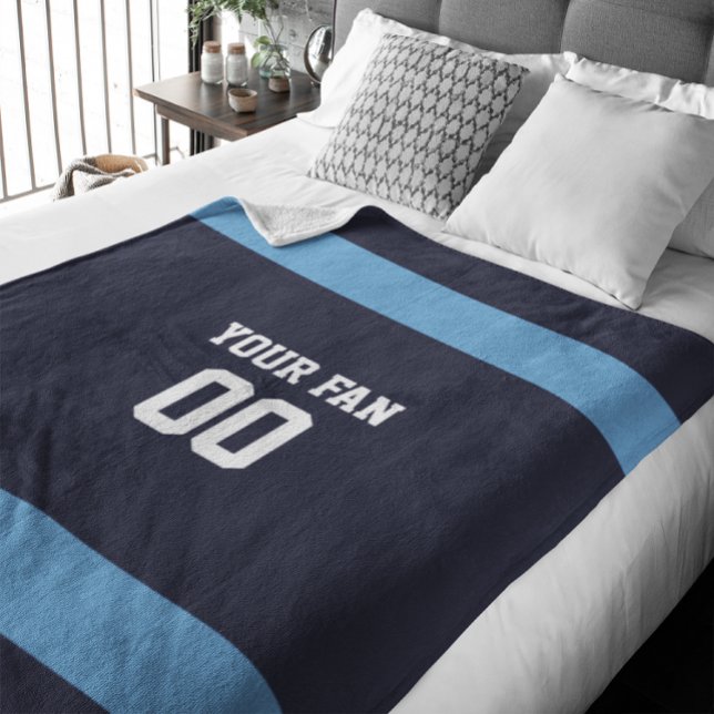 Football Navy, Blue & White Personalised Fleece Blanket (Creator Uploaded)