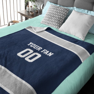 Football Navy, Silver & White Personalised Fleece Blanket