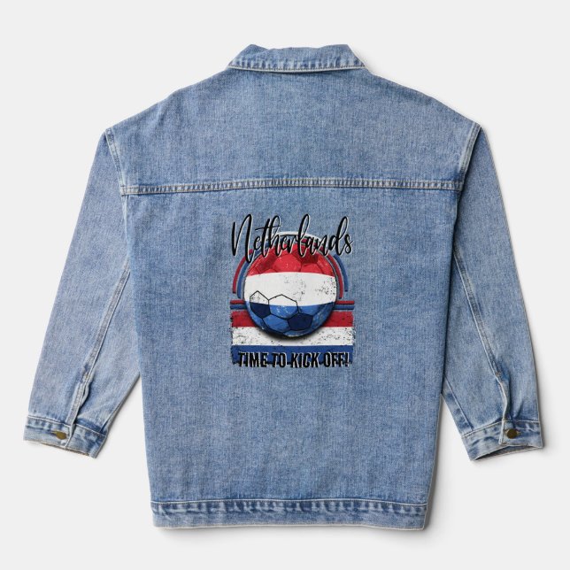 Football Netherlands Flag, Red White Blue Soccer Denim Jacket (Back)