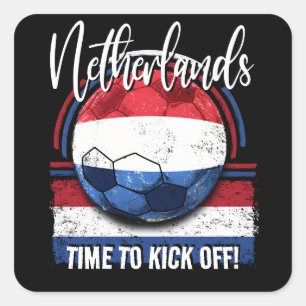 Football Netherlands Flag, Retro Flag Soccer Ball Square Sticker