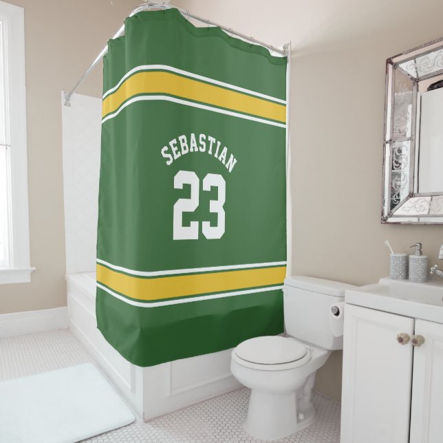 Football Novelty Personalised Jersey Green Yellow Shower Curtain (In Situ)