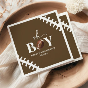 Football Oh Boy Brown White Baby Shower Napkin