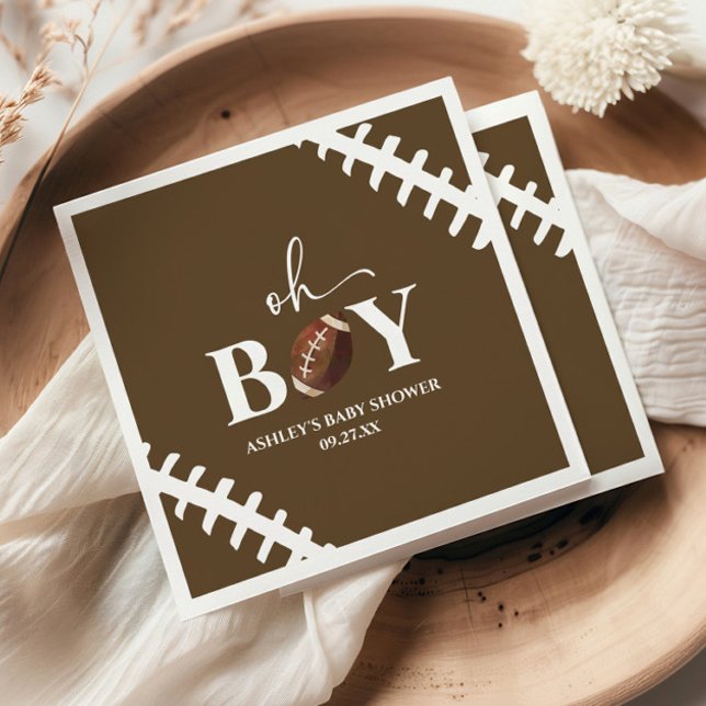 Football Oh Boy Brown White Baby Shower Napkin (Creator Uploaded)
