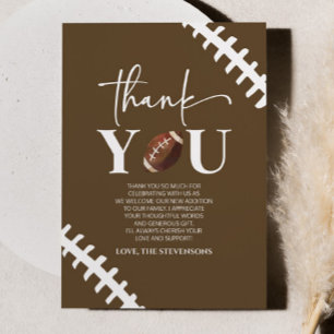 Football Oh Boy Brown White Baby Shower Thank You Card