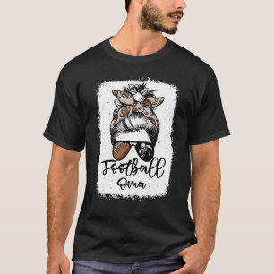Football Oma Vintage Leopard Messy Bun Bleached T-Shirt
