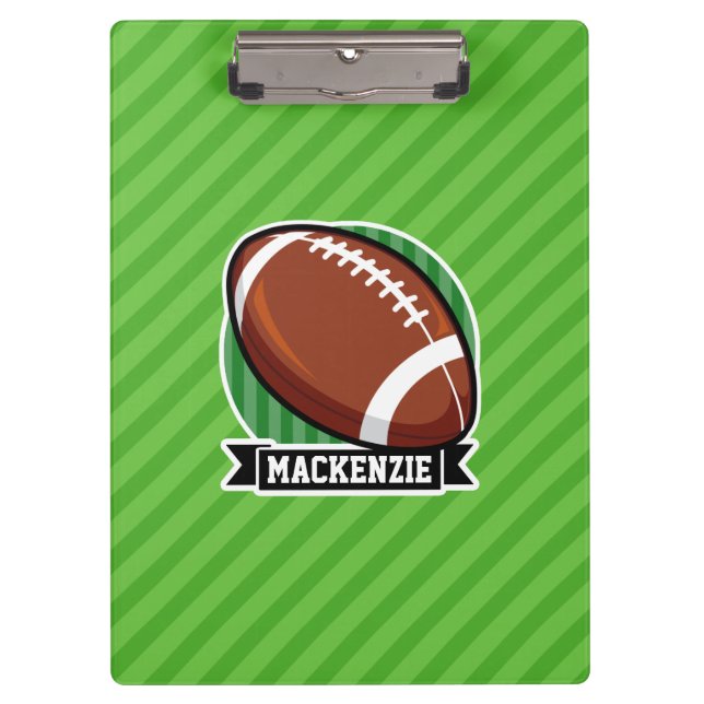 Football on Green Stripes Clipboard (Front)