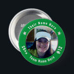 Football or Any Athletic Sport Spirit Photo green 7.5 Cm Round Badge<br><div class="desc">All text is adjustable! Find your favourite sports photo to make this your own! Great for tournaments and game days. Wear your sport spirit button with pride. Other colours available. Also find car flags,  can coolers,  car magnets,  and other team support products in my shop.</div>