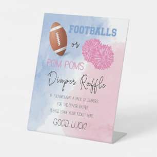 Football or pop poms gender reveal diaper raffle pedestal sign