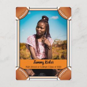 Football Orange & Black Graduation Announcement Postcard