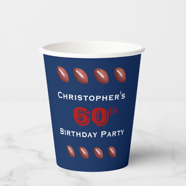 Football Paper Cups, 60th Birthday Party Paper Cup (Front)