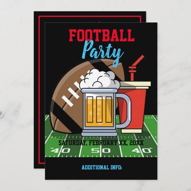 Football Party Black  Invitation (Front/Back)