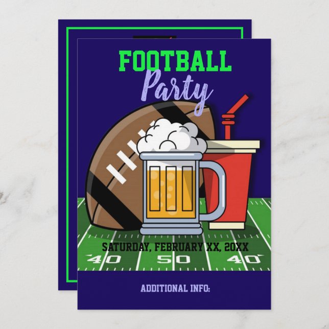 Football Party Purple Invitation (Front/Back)