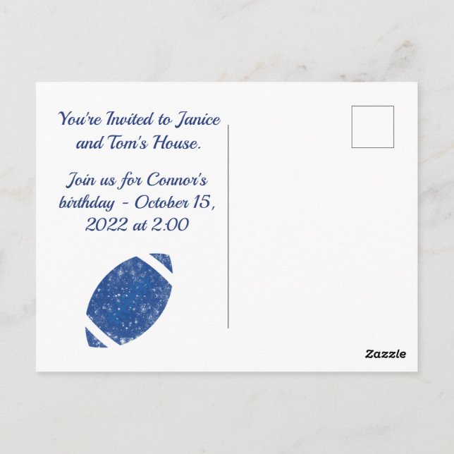 Football Party Tailgate Supplies Blue and White Postcard (Back)