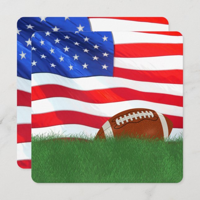Football Party with American Flag Invitation (Front/Back)