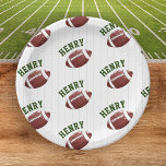 Football Pattern First Year Down 1st birthday Paper Plate<br><div class="desc">Elevate your 'First Year Down' 1st birthday extravaganza with our Personalised Football-Themed Paper Plates. These plates are more than just tableware – they're a celebration essential that seamlessly combines personalisation and thematic perfection. Imagine the delight as your guests lay eyes on these plates, adorned with a playful pattern of footballs...</div>