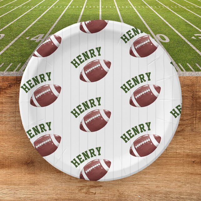Football Pattern First Year Down 1st birthday Paper Plate (First year down - paper plates)