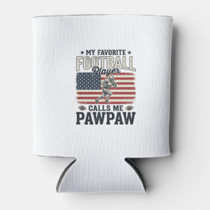 Football Pawpaw Vintage American Flag Shirt Design Can Cooler