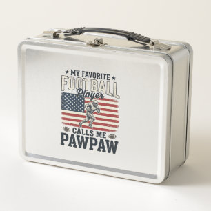 Football Pawpaw Vintage American Flag Shirt Design Metal Lunch Box