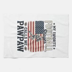 Football Pawpaw Vintage American Flag Shirt Design Tea Towel