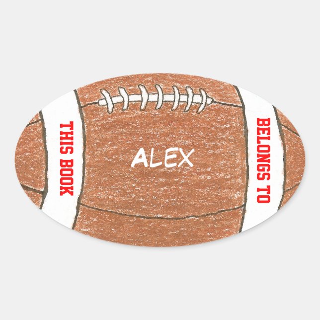 Football personalised bookplates for kids oval sticker (Front)