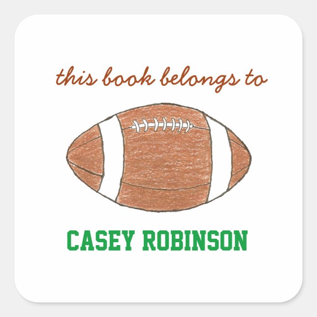 Football personalised bookplates for kids square sticker (Front)