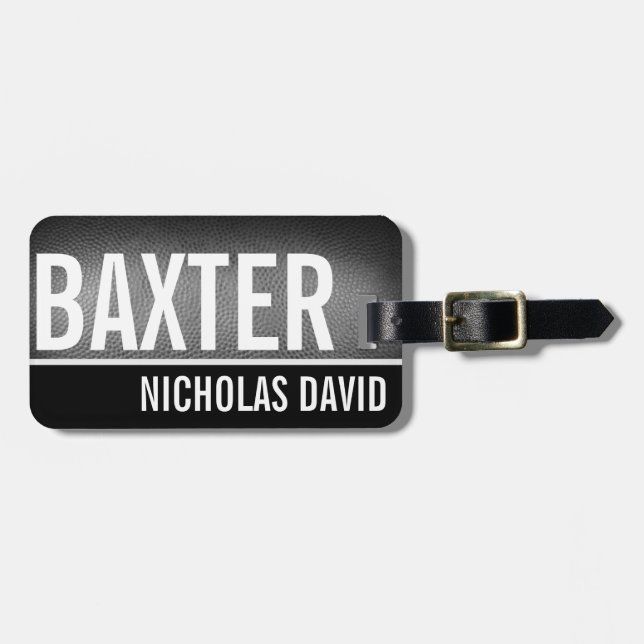 FOOTBALL PIGSKIN Custom Luggage Tag MONOGRAM (Front Horizontal)